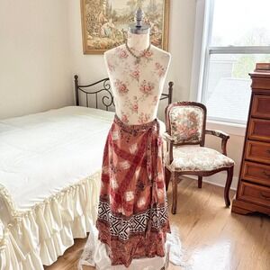 90s abstract print rayon wrap skirt belma one size